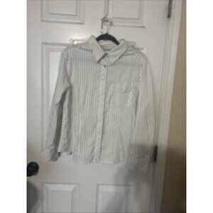 Chico’s Button Down Blouse Women’s 3 (XL ) Gray Strip Career